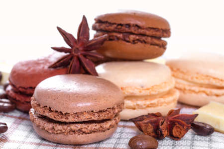 Chocolate macaroons with anise starsの写真素材