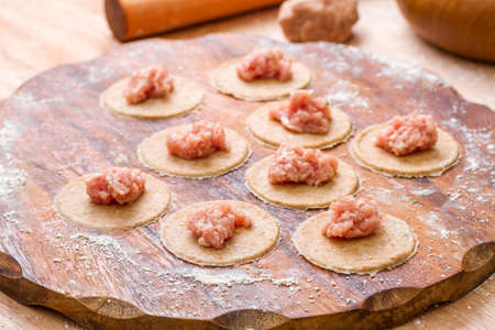 Homemade Italian tortellin from wholegrain flour with meat.の写真素材