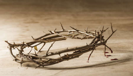 Crown of thorns with blood dripping. Christian concept of suffering.の写真素材