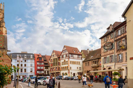 Colmar, France - 18 August, 2014: old town street. Colmar is the most popular tourist destination in France, founded in the 9th century.のeditorial素材