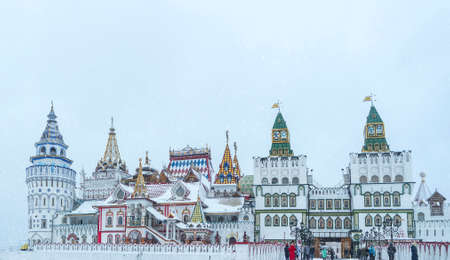 Beautiful view of kremlin in Izmailovo in winter snow , Moscow, Russiaの写真素材