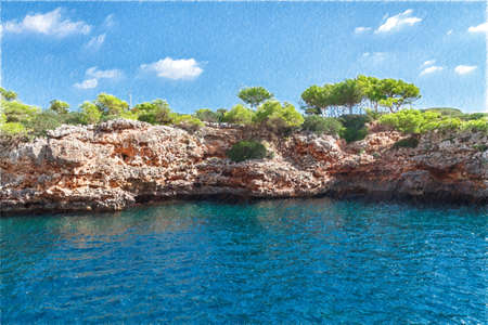 coast of Mallorca island. Spain.  Digital illustration in draw, sketch style.の写真素材