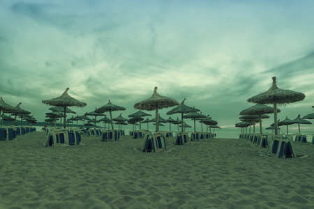 Panoramic image of sunrise on the beach in Mallorca. Europe. Spainの写真素材