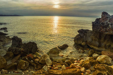 Sunrise in the bay on the coast of Mallorcaの写真素材