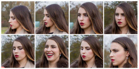 Set of emotional portraits of a young woman.