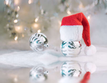 Christmas background with xmas balls and reflection.の写真素材