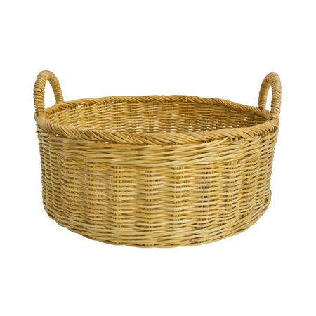 Empty wicker basket isolated on whiteの写真素材