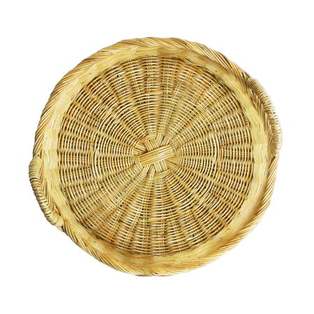 Empty wicker basket isolated on whiteの写真素材