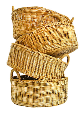 Empty wicker basket isolated on whiteの写真素材