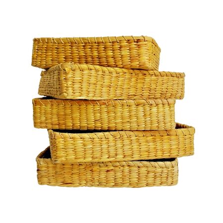 Empty wicker basket isolated on whiteの写真素材