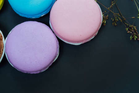 Macaron on black Vintage toneの写真素材
