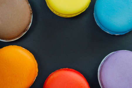 Macaron on black Vintage toneの写真素材