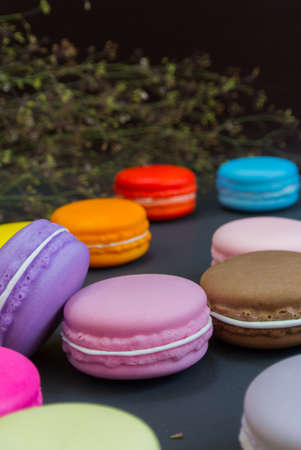 Macaron on black Vintage toneの写真素材