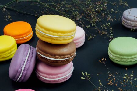 Macaron on black Vintage toneの写真素材