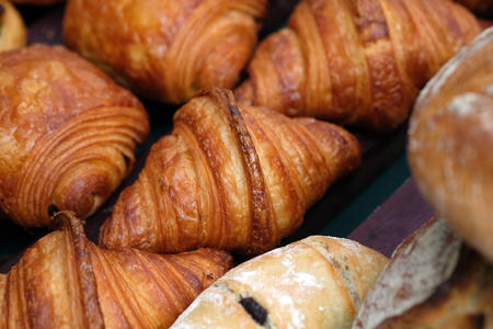 Fresh butter croissants. Bakery in the foods market.の写真素材