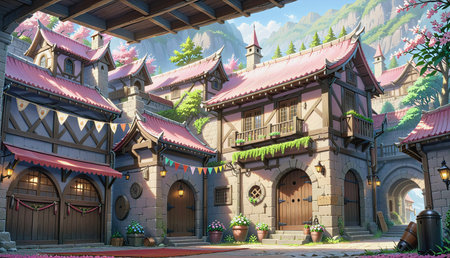 "Fantasy world view street corner"の素材