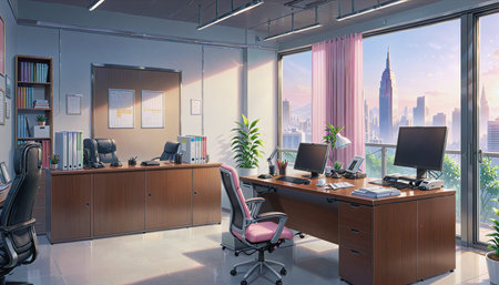 "Working space with a view of skyscrapers"の素材