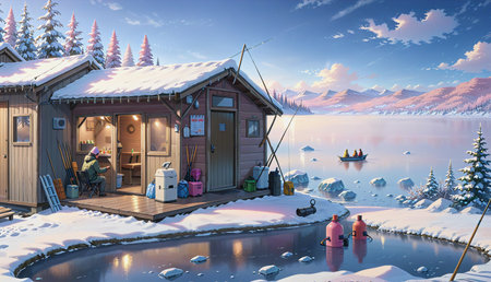 "Lake Hokkoku Winter Fishing"の素材