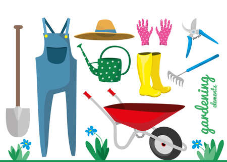 Gardening elements set isolated on white backgroundのイラスト素材
