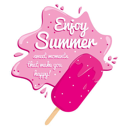 Pink ice cream splash with white text enjoy summerのイラスト素材
