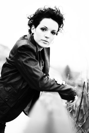 portrait of a beautiful young woman outdoorsの写真素材