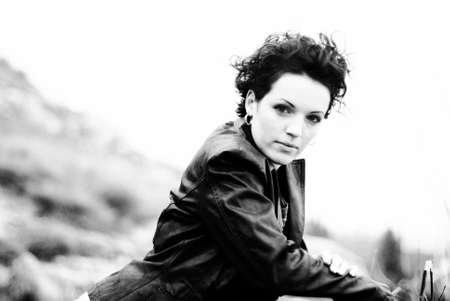 young woman outdoorsの写真素材