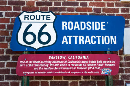 Barstow, California, USA - 23rd April 2013 : Sign for roadsign attraction in historic Barstow Harvey House train station on route 66のeditorial素材