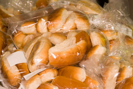 A lot of sacks full with breadの写真素材