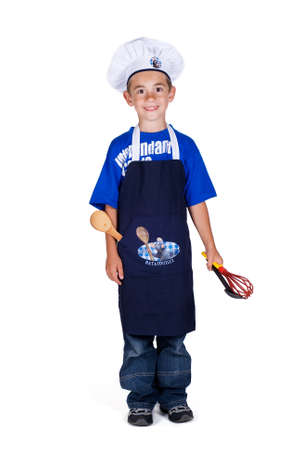 a cooking boy, isolated on whiteの写真素材