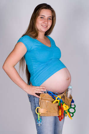 pregnant women with all the needed things for babycareの写真素材