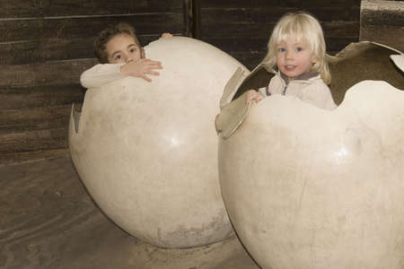 two boys leaving there egg to be bornの写真素材