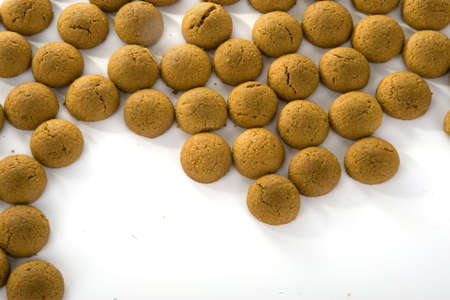 a border of gingernuts (pepernoten), In holland we will eat this to celebrate Sinterklaas, 5th december.の写真素材