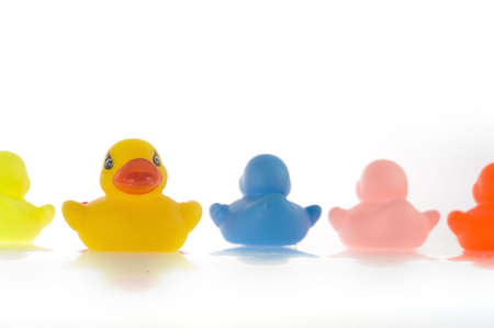 five rubber ducks in a lineの写真素材