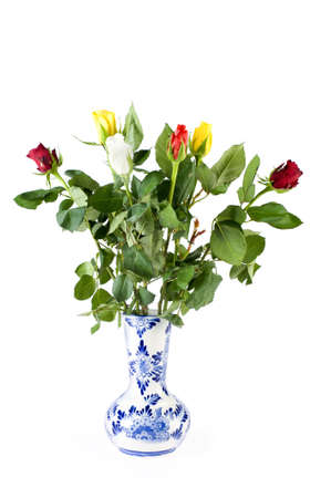 a lot of colorful roses in a vaseの写真素材