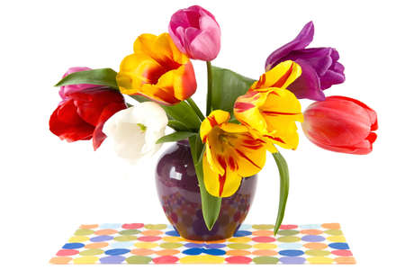 beautiful tulips in a vaseの写真素材