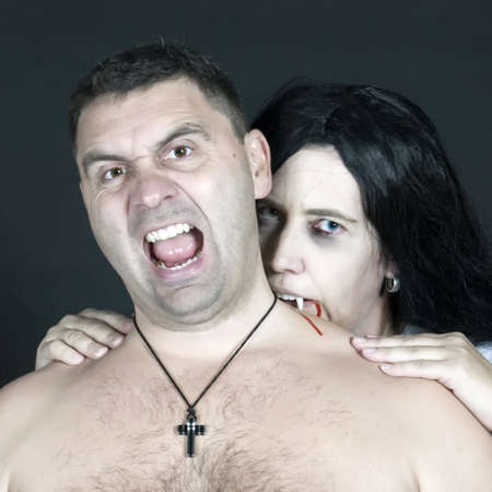 the vampire women bites the manの写真素材
