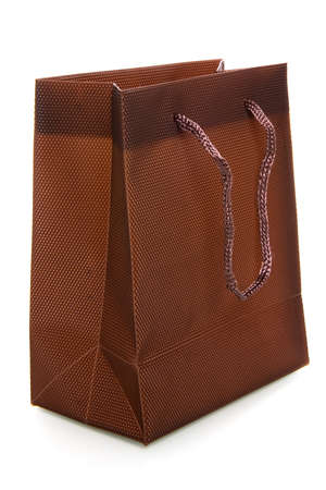 a chocolate-brownl bag on a white backgroundの写真素材