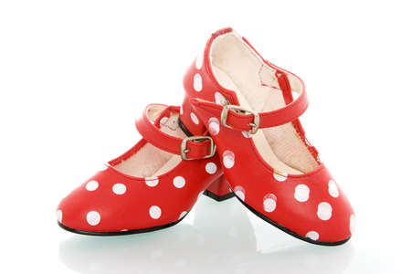 a pair of red dotted spanish shoesの写真素材
