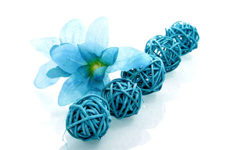 five decorative balls with a flowerの写真素材