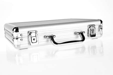 a professional aluminium suitcase on whiteの写真素材