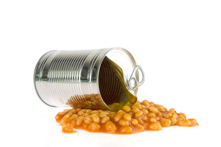 a can with beans in tomato sauceの写真素材