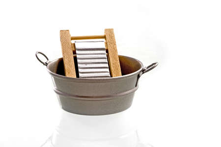 a washtub with a washboard, old fasionedの写真素材