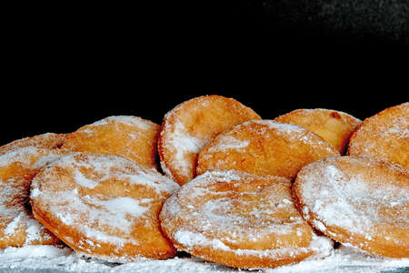a lot of dutch food, named 'appelbeignets' with sugerの写真素材