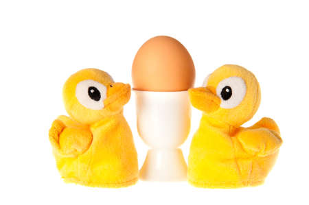 an egg with two easter ducksの写真素材