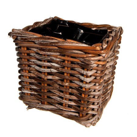 a brown, wooven, wooden basketの写真素材