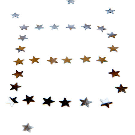 a gold and silver letter B made of stars on a white backgroundの写真素材