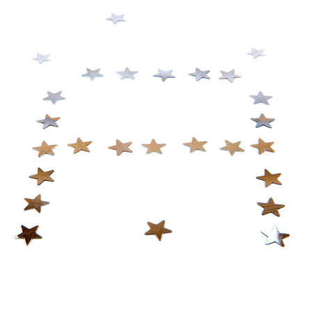 a gold and silver letter A made of stars on a white backgroundの写真素材