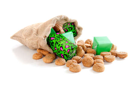gingernuts and presents for celebrating a dutch holiday   Sinterklaas    on the fifth of Decemberの写真素材