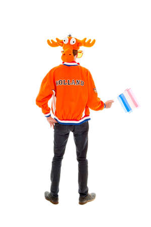 a boy ready to support the dutch soccer teamの写真素材