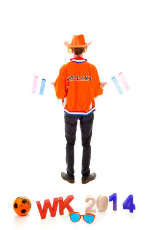 a boy ready for the world championship, to support the dutch soccer teamの写真素材